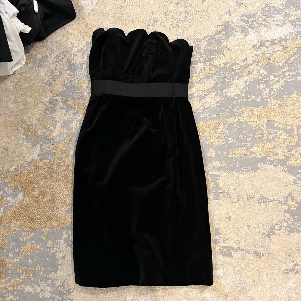 Milly Black Velvet Scallop Strapless Dress
